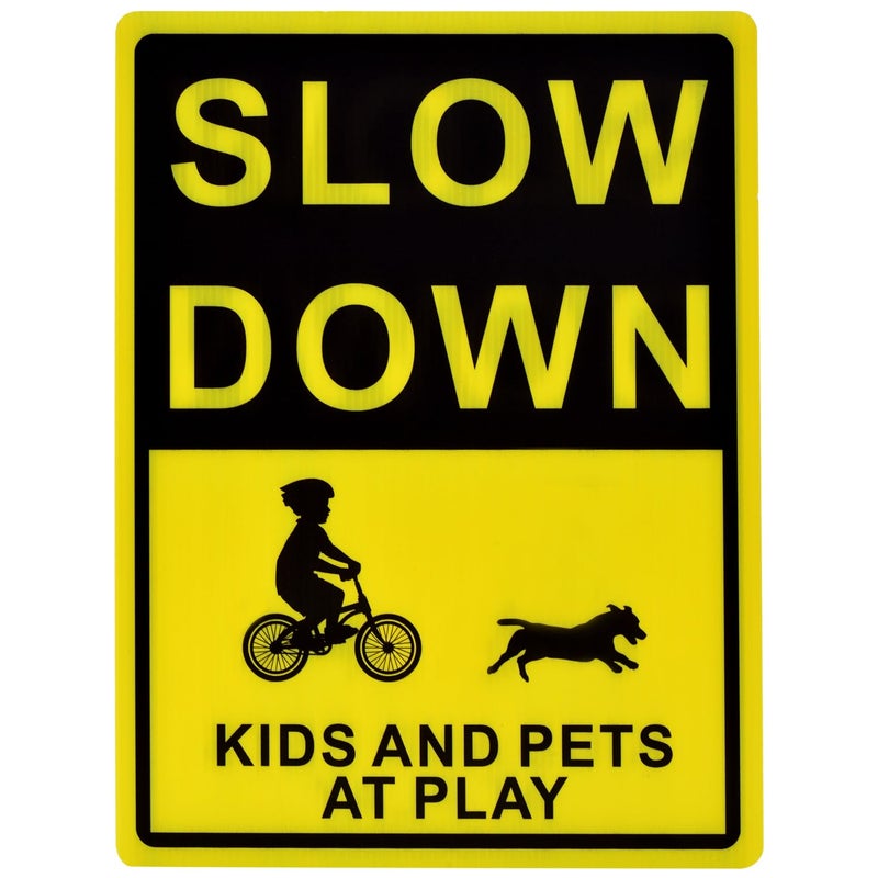 Kichwit Slow Down Kids and Pets at Play Yard Signs with Metal Stakes, 16 x 12 Inches/25.7 Inch High, 2 Pack Double Sided Children at Play Safety Signs for Street - Image 5